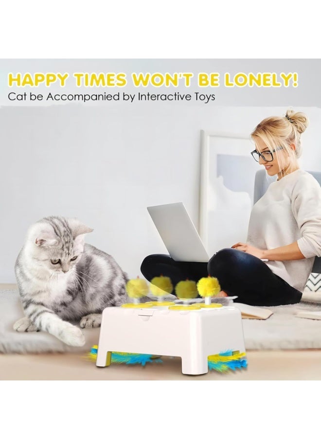 2-in-1 Interactive Cat Toy for Indoor Cats, Automatic Moving Feather & Whack-a-Mole Mouse Game with 4 Holes, Exercise Toy for Kittens and Adult Cats (White) - Image 5